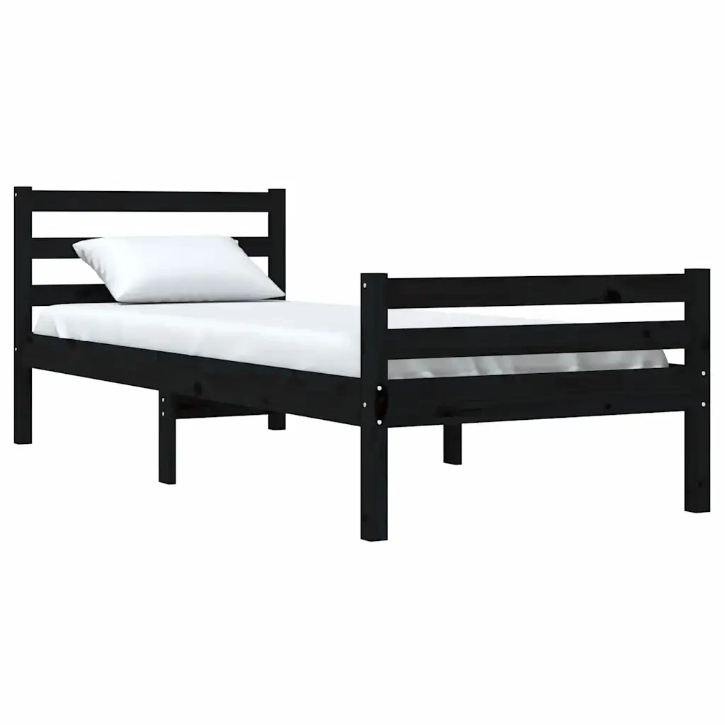 Letto singolo | Letto per adulti | Giroletto Nero in Legno Massello 100x200 cm - Image 3
