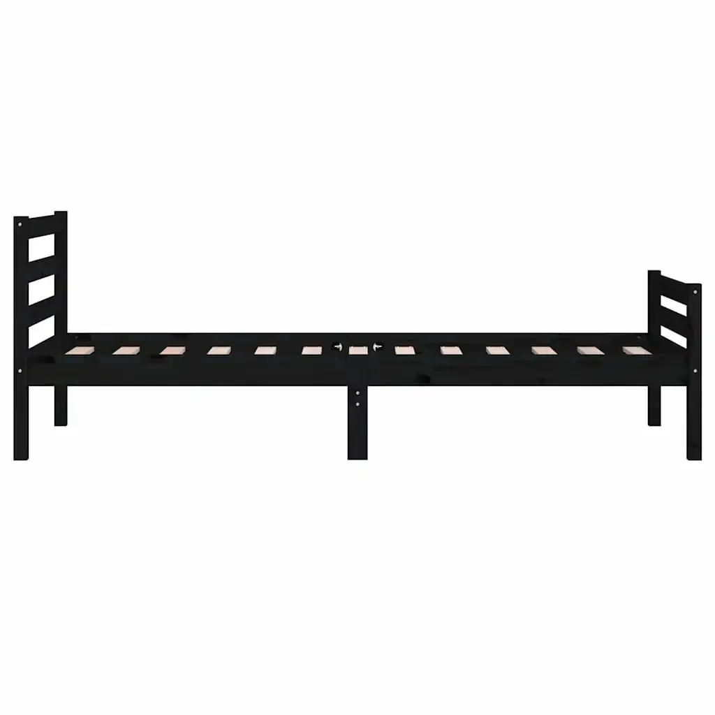 Letto singolo | Letto per adulti | Giroletto Nero in Legno Massello 100x200 cm - Image 6