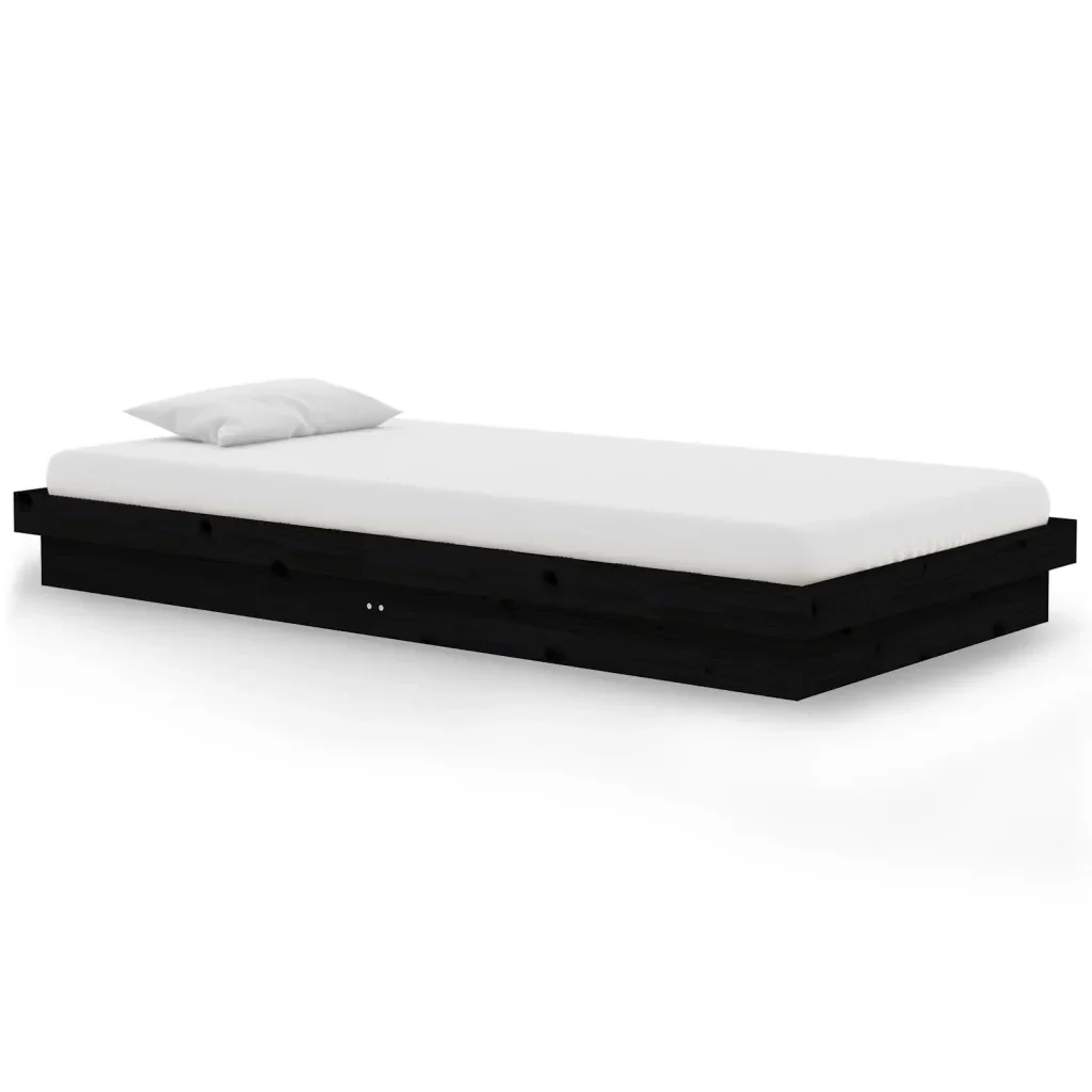 Letto singolo | Letto per adulti | Giroletto Nero in Legno Massello 100x200 cm
