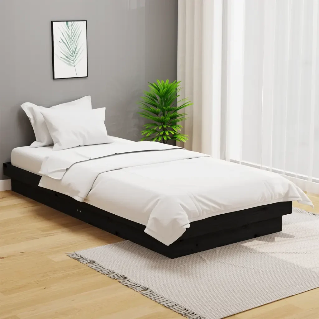 Letto singolo | Letto per adulti | Giroletto Nero in Legno Massello 100x200 cm - Image 2