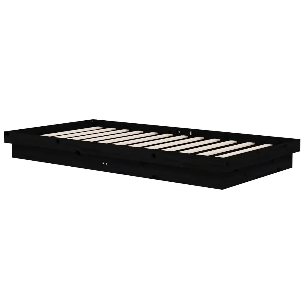 Letto singolo | Letto per adulti | Giroletto Nero in Legno Massello 100x200 cm - Image 4