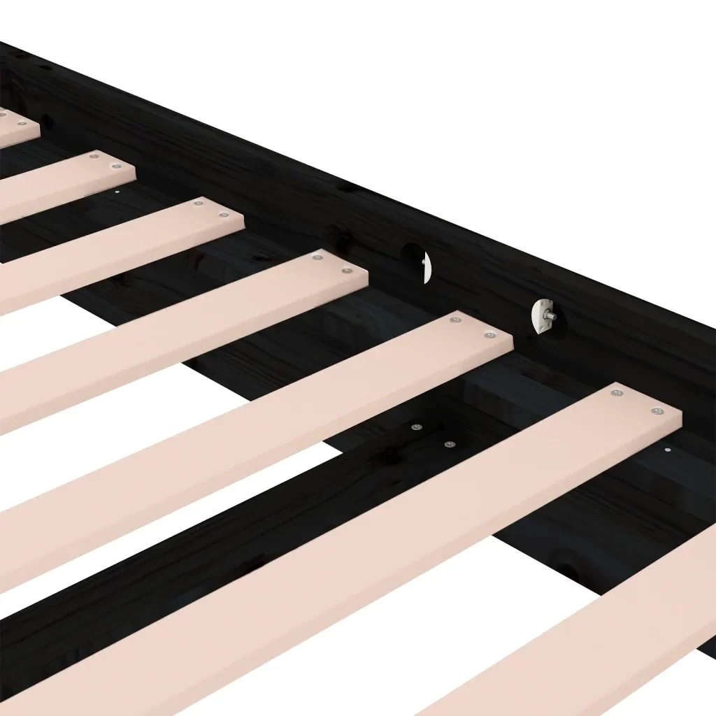 Letto singolo | Letto per adulti | Giroletto Nero in Legno Massello 100x200 cm - Image 7