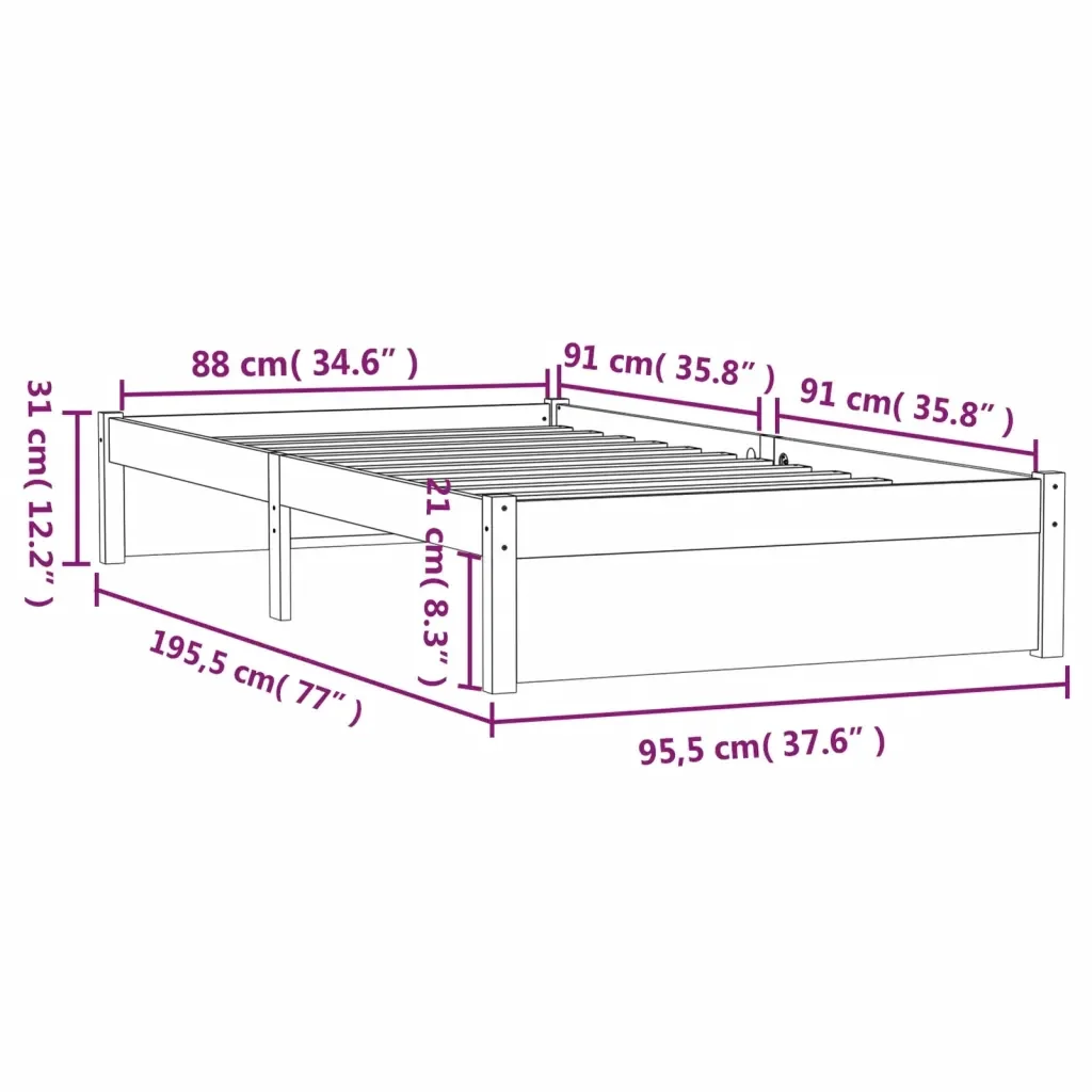 Letto singolo | Letto per adulti | Giroletto Nero in Legno Massello 90x190 cm Single - Image 10