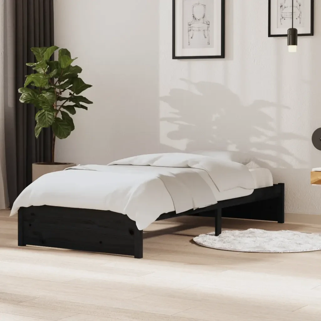 Letto singolo | Letto per adulti | Giroletto Nero in Legno Massello 90x190 cm Single - Image 2
