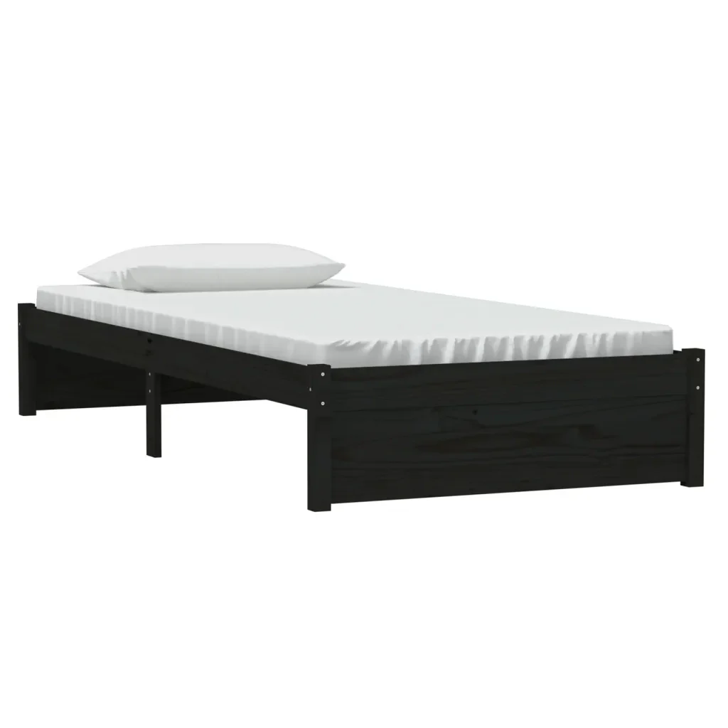 Letto singolo | Letto per adulti | Giroletto Nero in Legno Massello 90x190 cm Single - Image 3
