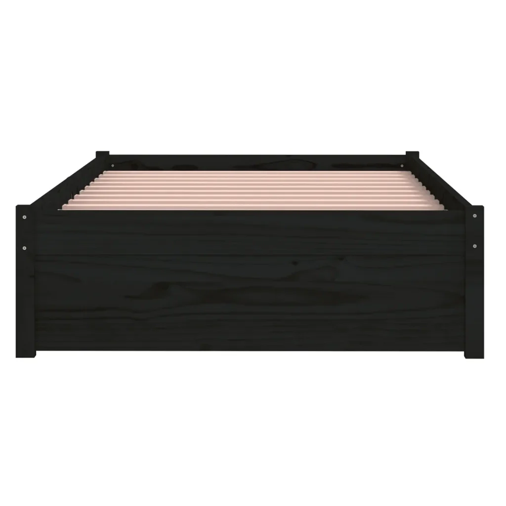 Letto singolo | Letto per adulti | Giroletto Nero in Legno Massello 90x190 cm Single - Image 5