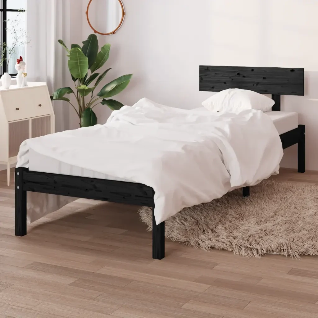 Letto singolo | Letto per adulti | Giroletto Nero in Legno Massello di Pino 90x190 cm Single - Image 2