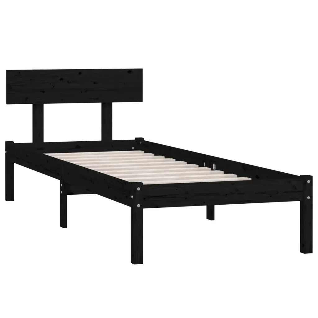 Letto singolo | Letto per adulti | Giroletto Nero in Legno Massello di Pino 90x200 cm - Image 3