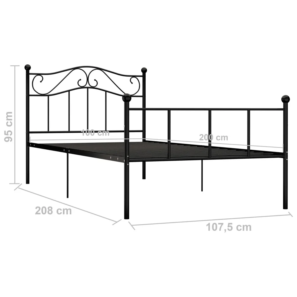 Letto singolo | Letto per adulti | Giroletto Nero in Metallo 100x200 cm - Image 6
