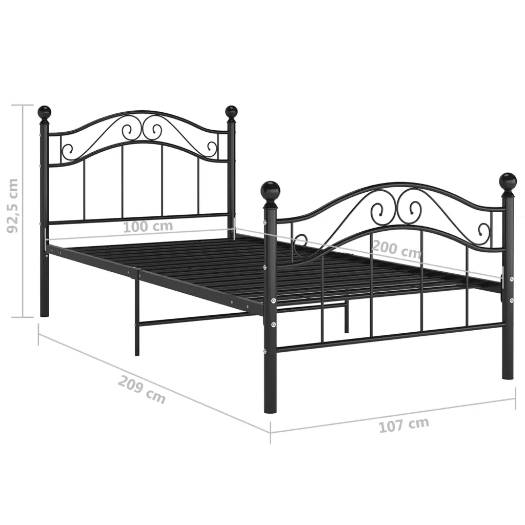 Letto singolo | Letto per adulti | Giroletto Nero in Metallo 100x200 cm - Image 8