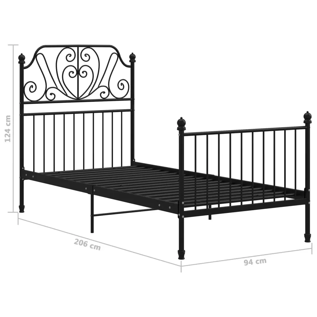 Letto singolo | Letto per adulti | Giroletto Nero in Metallo 90x200 cm - Image 6