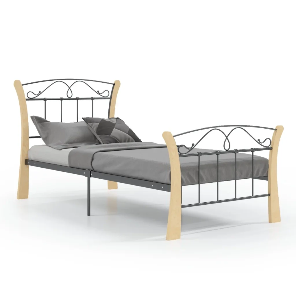 Letto singolo | Letto per adulti | Giroletto Nero in Metallo 90x200 cm
