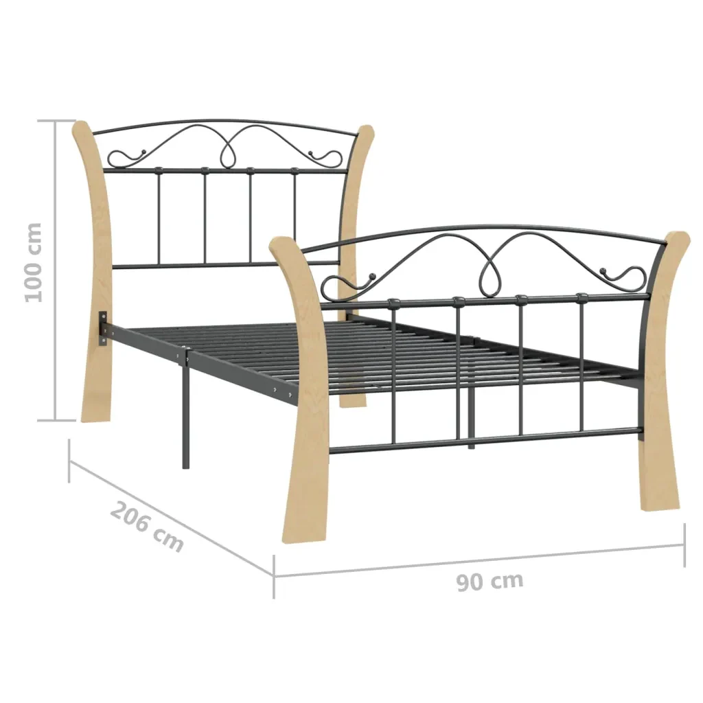 Letto singolo | Letto per adulti | Giroletto Nero in Metallo 90x200 cm - Image 7