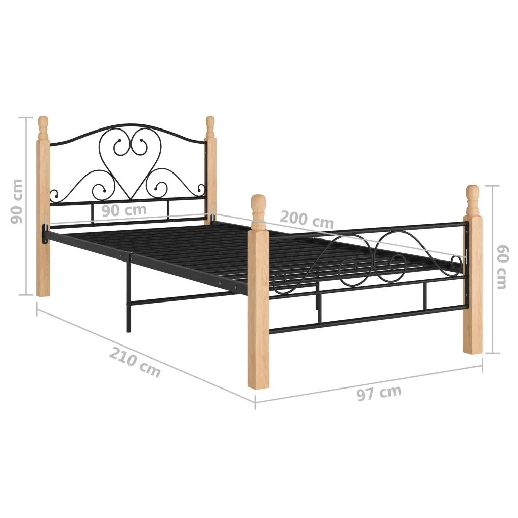 Letto singolo | Letto per adulti | Giroletto Nero in Metallo 90x200 cm - Image 7