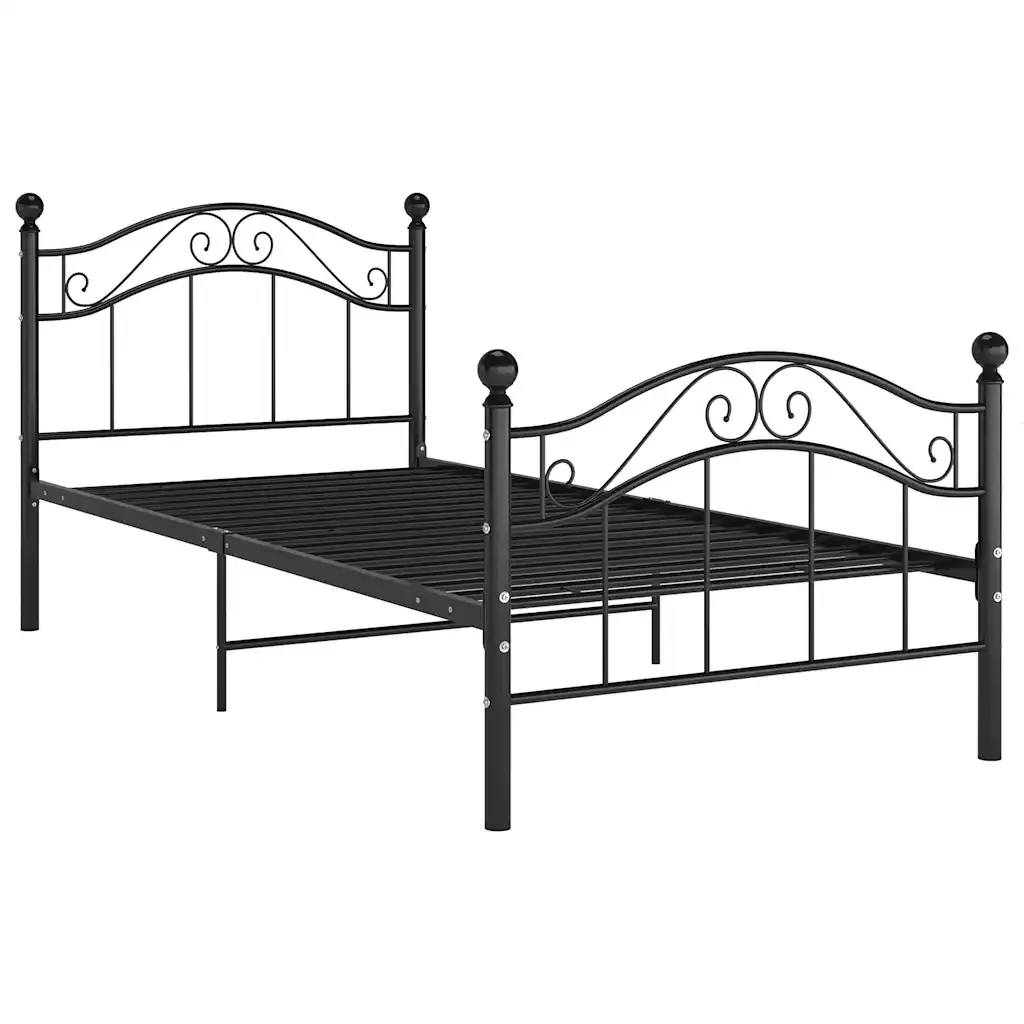 Letto singolo | Letto per adulti | Giroletto Nero in Metallo 90x200 cm