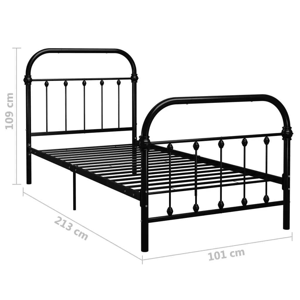 Letto singolo | Letto per adulti | Giroletto Nero in Metallo 90x200 cm - Image 6