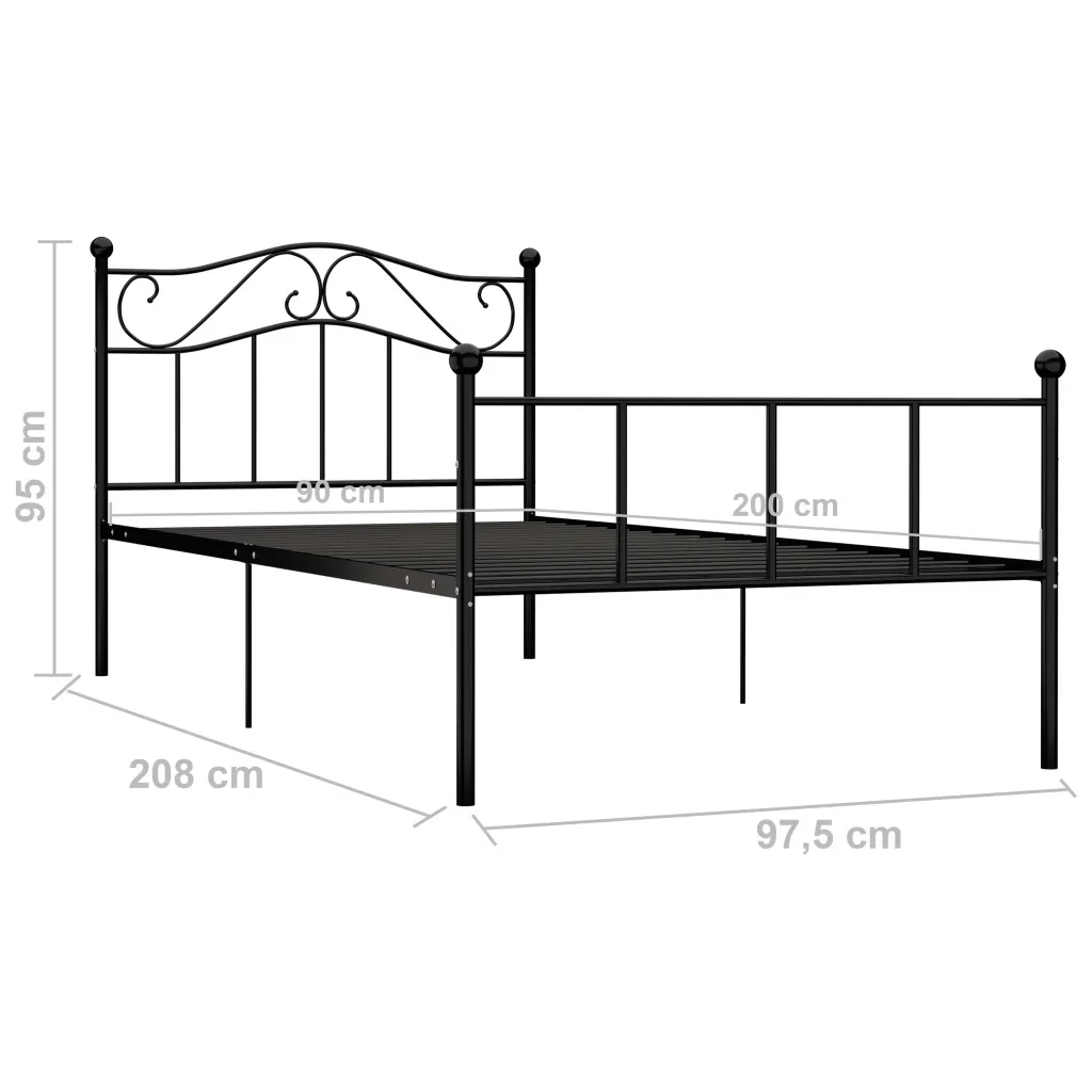 Letto singolo | Letto per adulti | Giroletto Nero in Metallo 90x200 cm - Image 6