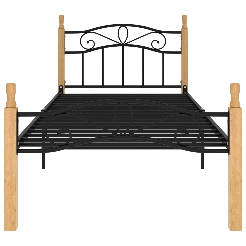 Letto singolo | Letto per adulti | Giroletto Nero in Metallo e Legno Massello di Rovere 90x200 cm - Image 3