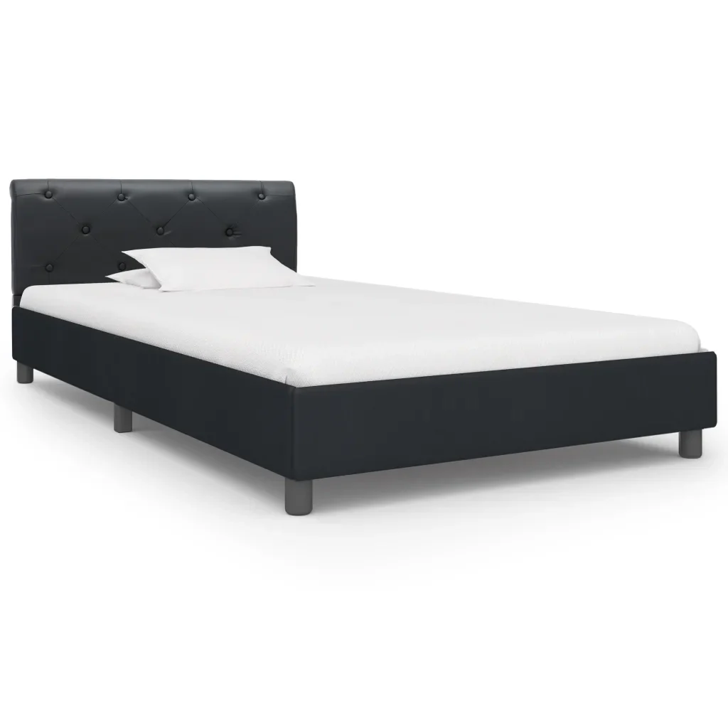 Letto singolo | Letto per adulti | Giroletto Nero in Similpelle 100x200 cm - Image 2