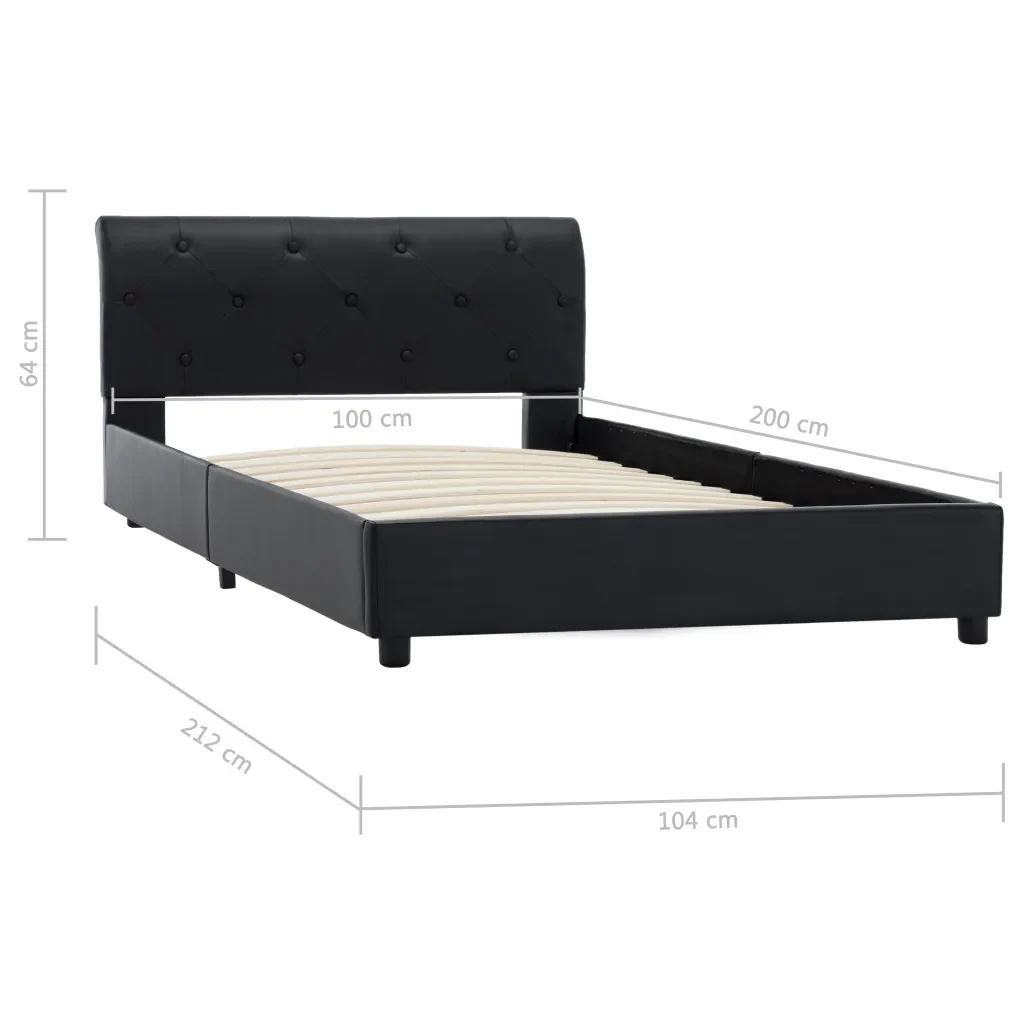 Letto singolo | Letto per adulti | Giroletto Nero in Similpelle 100x200 cm - Image 8