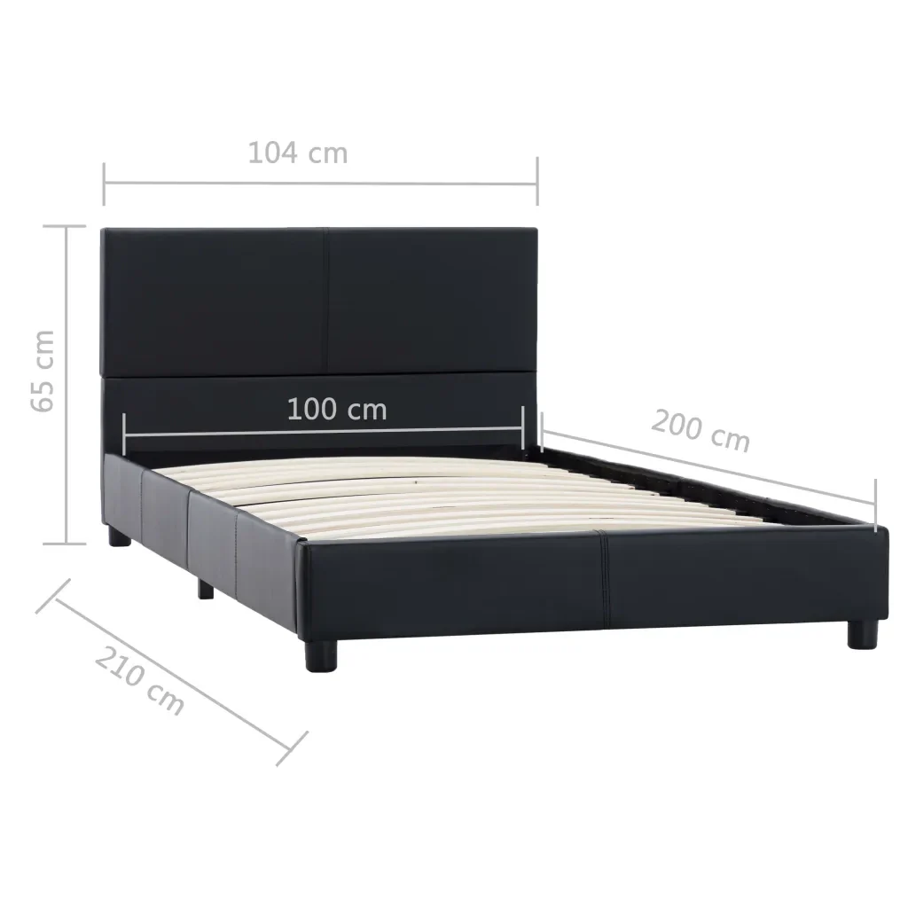 Letto singolo | Letto per adulti | Giroletto Nero in Similpelle 100x200 cm - Image 7