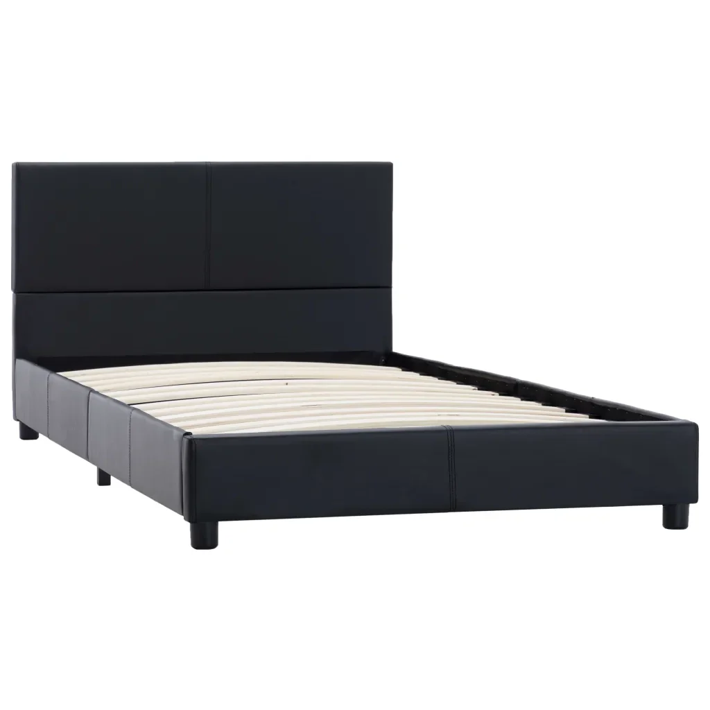 Letto singolo | Letto per adulti | Giroletto Nero in Similpelle 90x200 cm - Image 2