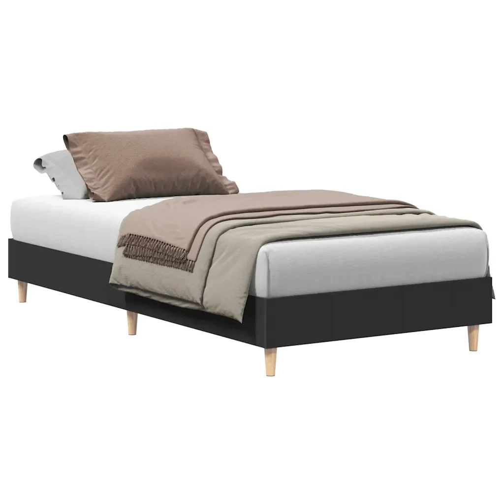 Letto singolo | Letto per adulti | Giroletto Nero senza Materasso 100x200 cm in Legno Multistrato