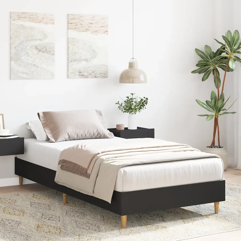 Letto singolo | Letto per adulti | Giroletto Nero senza Materasso 100x200 cm in Legno Multistrato - Image 4