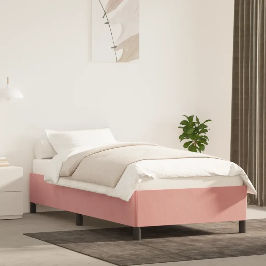 Letto singolo | Letto per adulti | Giroletto Rosa 100x200 cm in Velluto - Image 2
