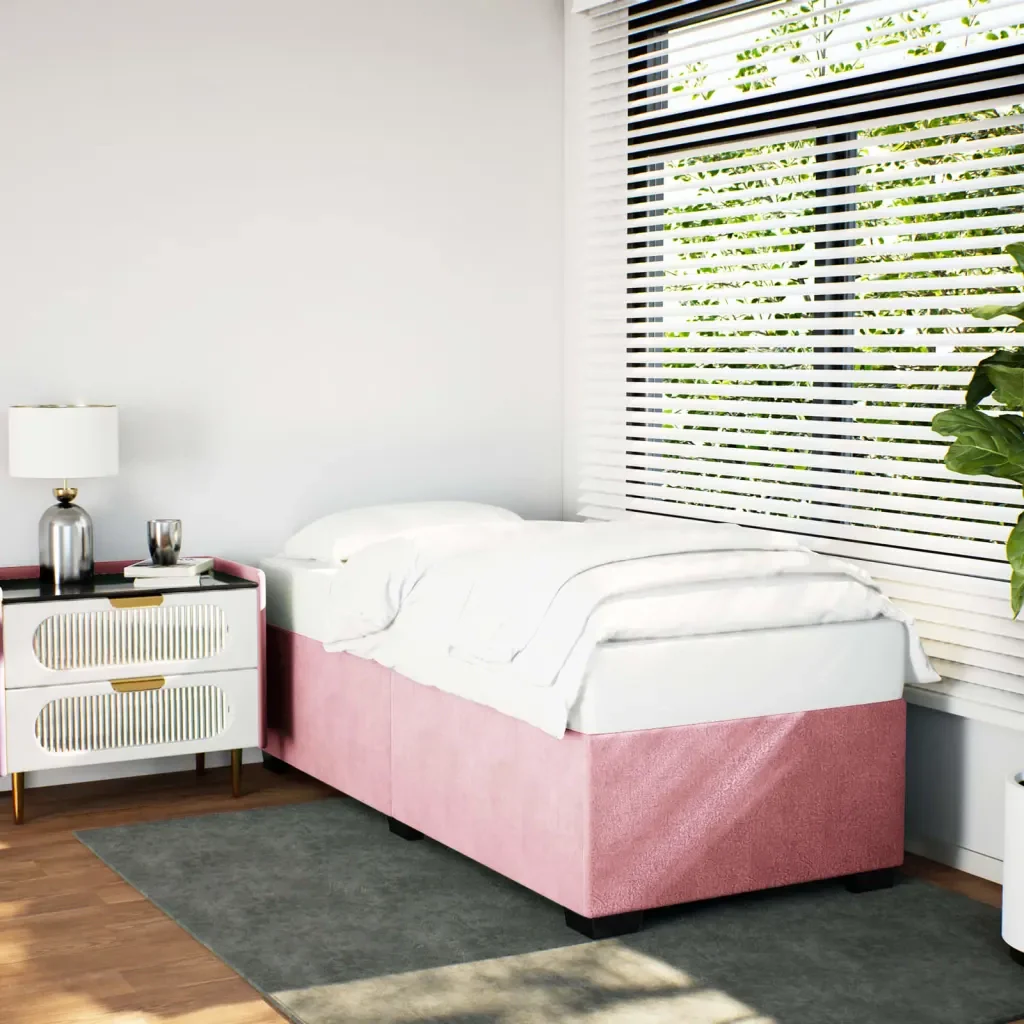 Letto singolo | Letto per adulti | Giroletto Rosa 80x200 cm in Velluto - Image 2
