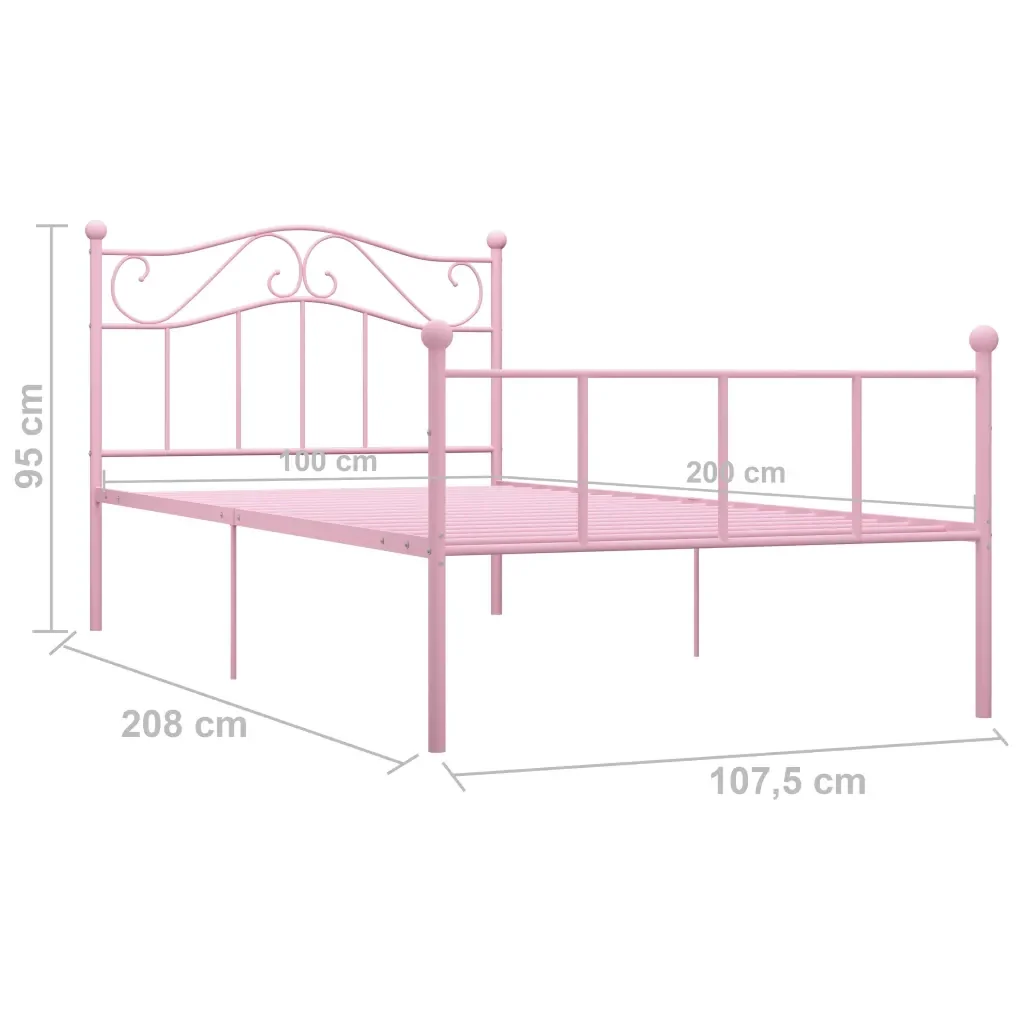 Letto singolo | Letto per adulti | Giroletto Rosa in Metallo 100x200 cm - Image 6