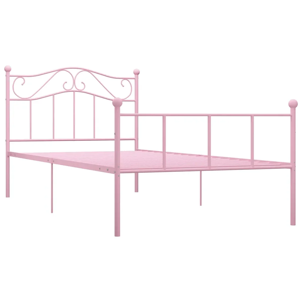 Letto singolo | Letto per adulti | Giroletto Rosa in Metallo 90x200 cm