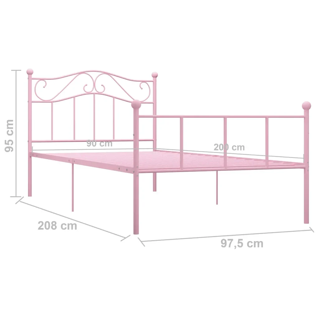 Letto singolo | Letto per adulti | Giroletto Rosa in Metallo 90x200 cm - Image 6
