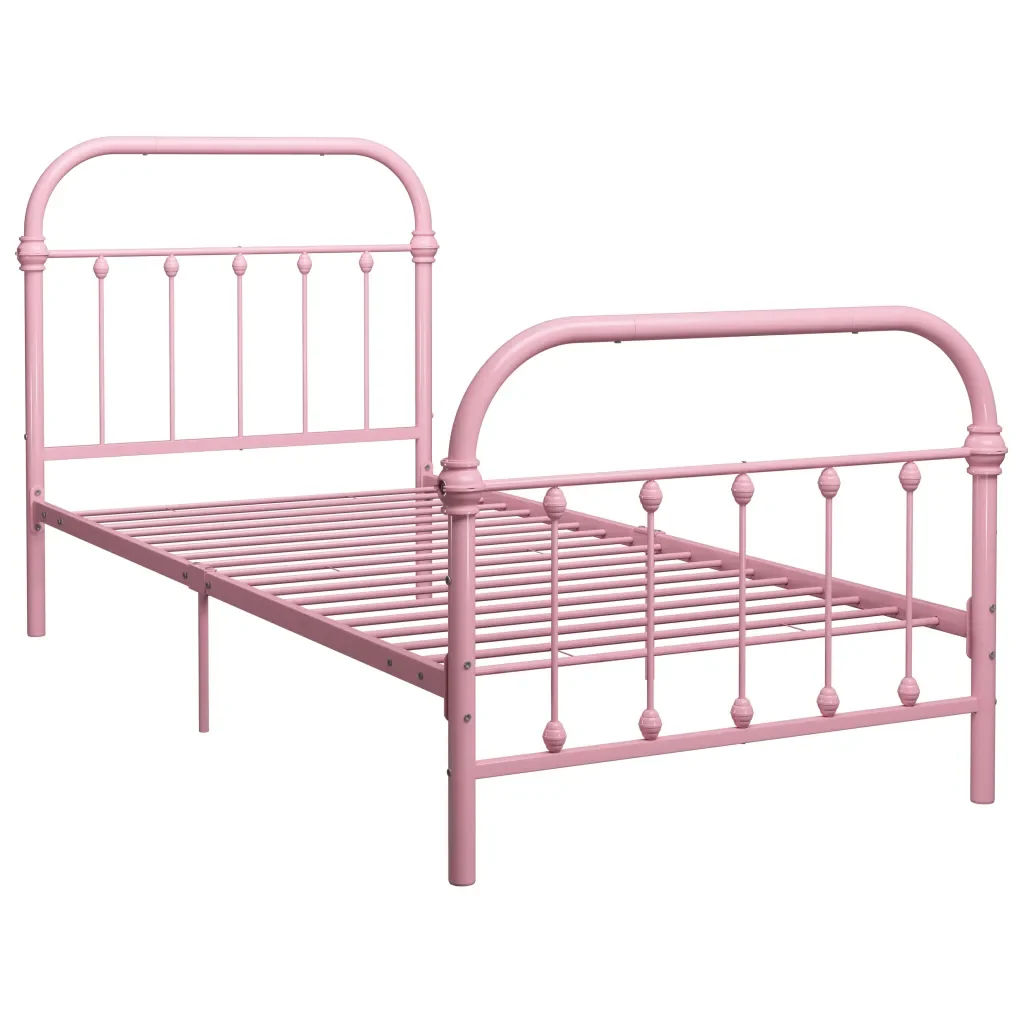 Letto singolo | Letto per adulti | Giroletto Rosa in Metallo 90x200 cm