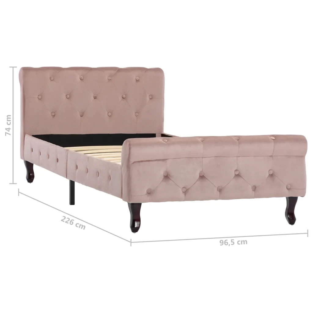 Letto singolo | Letto per adulti | Giroletto Rosa in Velluto 90x200 cm - Image 7