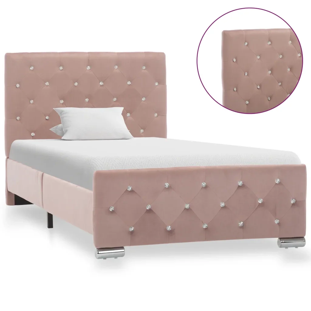 Letto singolo | Letto per adulti | Giroletto Rosa in Velluto 90x200 cm - Image 4