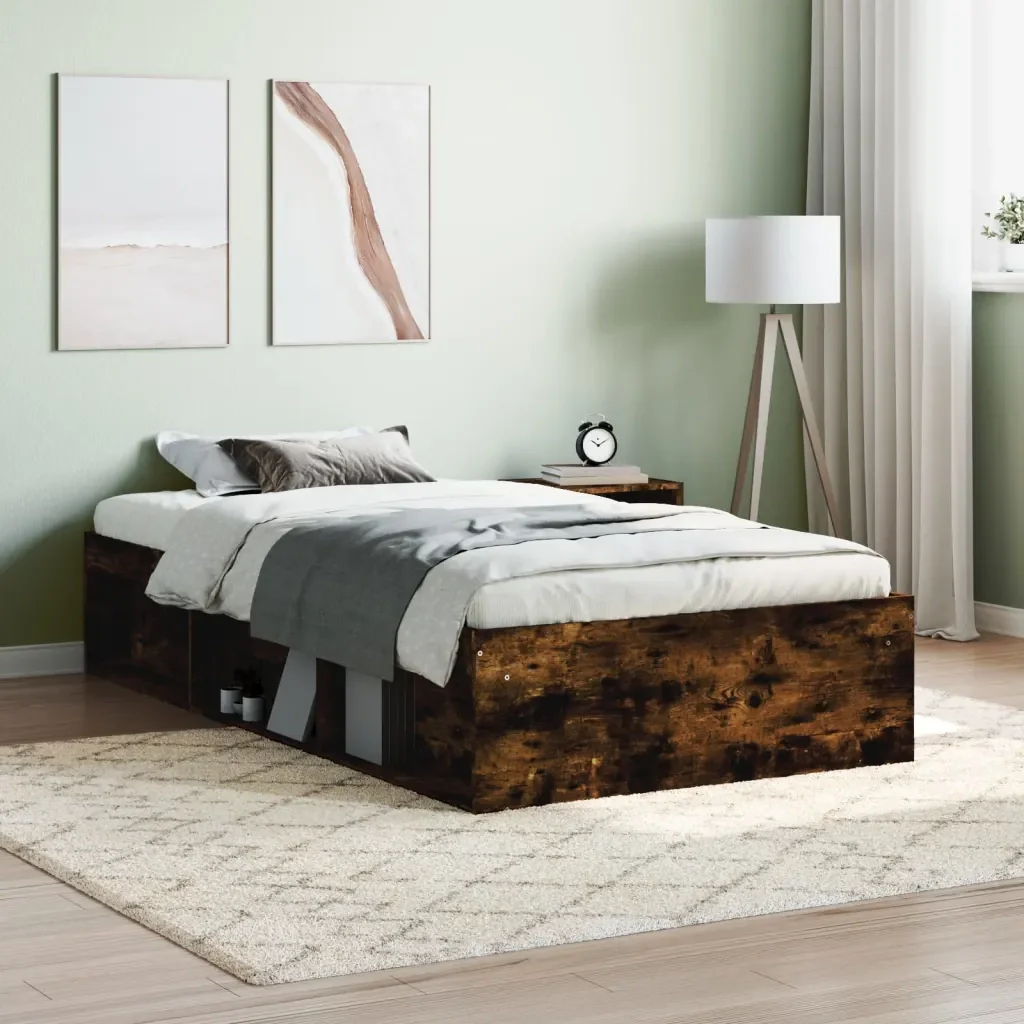 Letto singolo | Letto per adulti | Giroletto Rovere Fumo 100x200 cm - Image 2