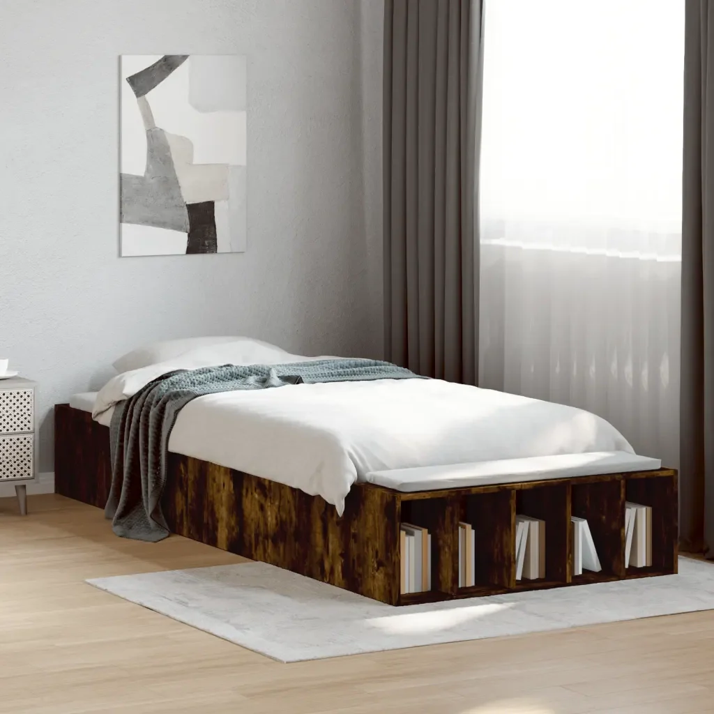 Letto singolo | Letto per adulti | Giroletto Rovere Fumo 100x200 cm in Legno Multistrato - Image 2