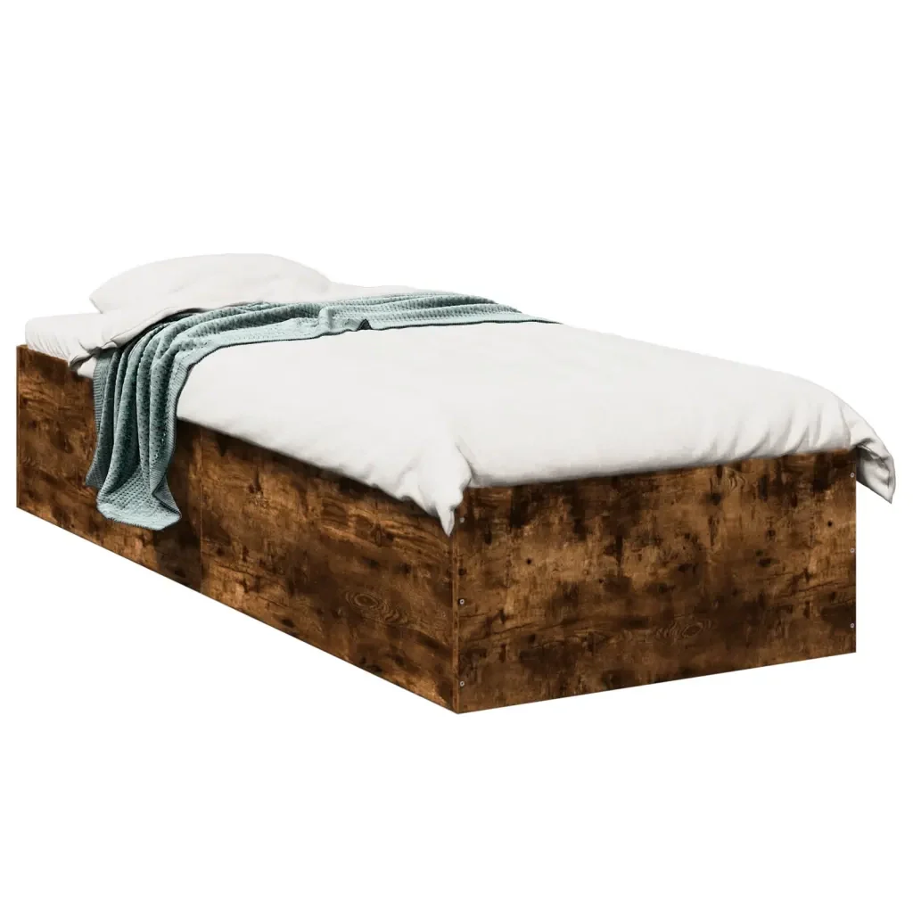 Letto singolo | Letto per adulti | Giroletto Rovere Fumo 100x200 cm in Legno Multistrato