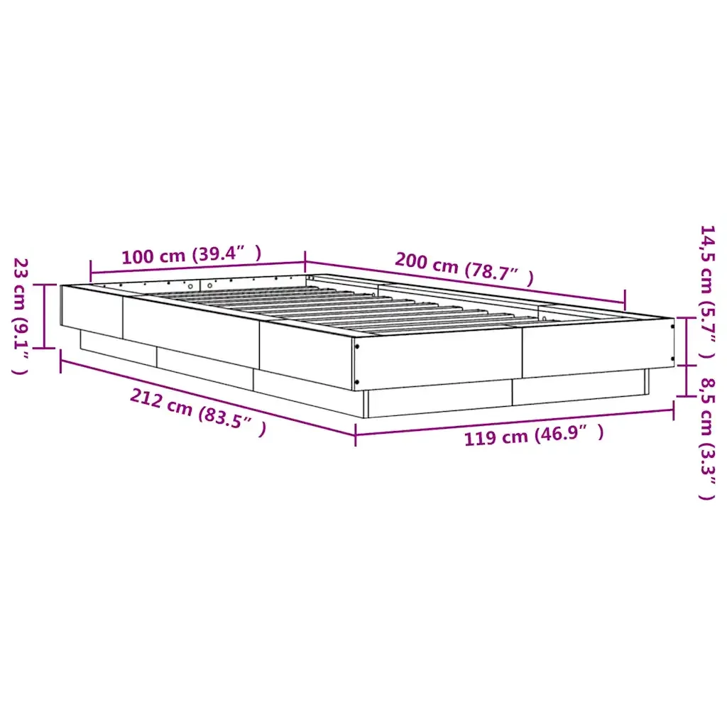 Letto singolo | Letto per adulti | Giroletto Rovere Fumo 100x200 cm in Legno Multistrato - Image 10