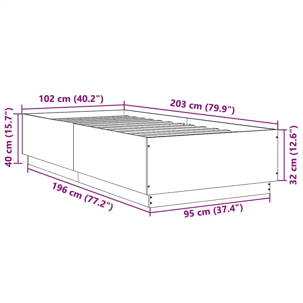 Letto singolo | Letto per adulti | Giroletto Rovere Fumo 100x200 cm in Legno Multistrato - Image 9
