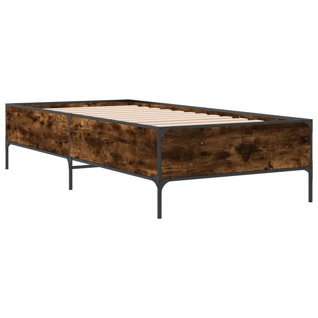 Letto singolo | Letto per adulti | Giroletto Rovere Fumo 100x200 cm in Legno Multistrato e Metallo - Image 4