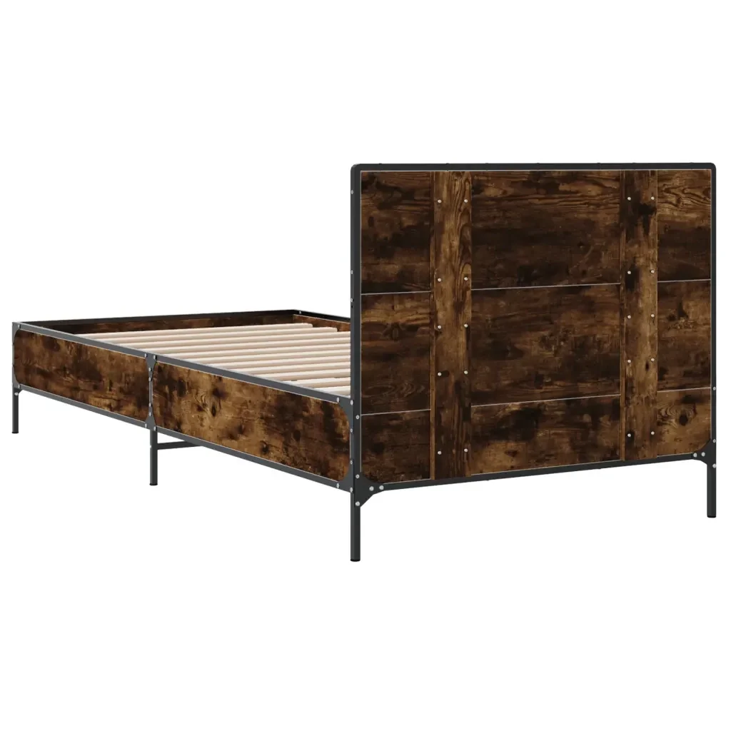 Letto singolo | Letto per adulti | Giroletto Rovere Fumo 100x200 cm in Legno Multistrato e Metallo - Image 6