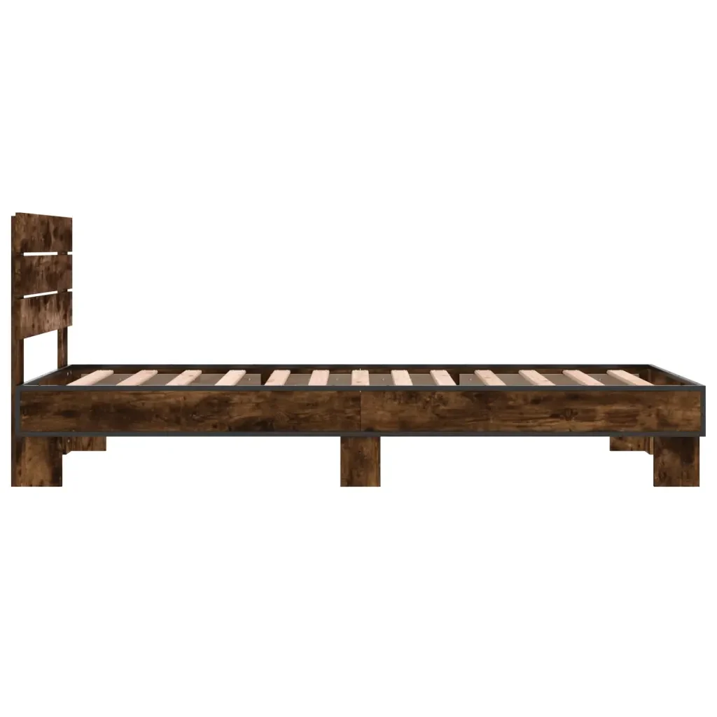 Letto singolo | Letto per adulti | Giroletto Rovere Fumo 100x200 cm in Legno Multistrato e Metallo - Image 5