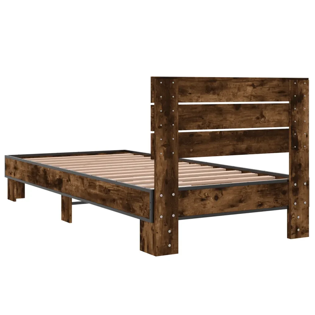 Letto singolo | Letto per adulti | Giroletto Rovere Fumo 100x200 cm in Legno Multistrato e Metallo - Image 6