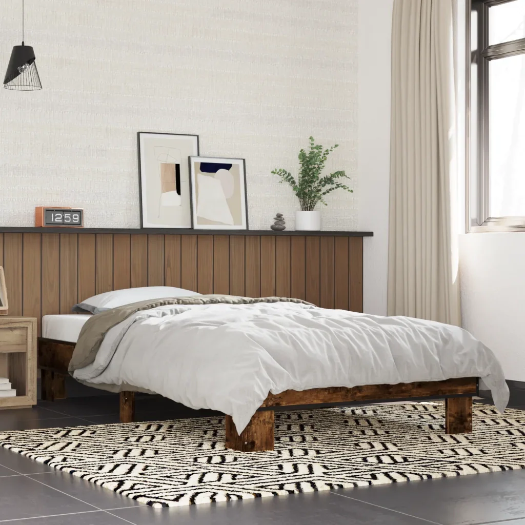 Letto singolo | Letto per adulti | Giroletto Rovere Fumo 100x200 cm in Legno Multistrato e Metallo - Image 2