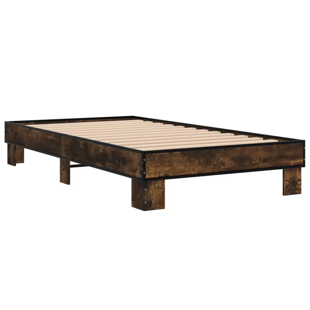 Letto singolo | Letto per adulti | Giroletto Rovere Fumo 100x200 cm in Legno Multistrato e Metallo - Image 3