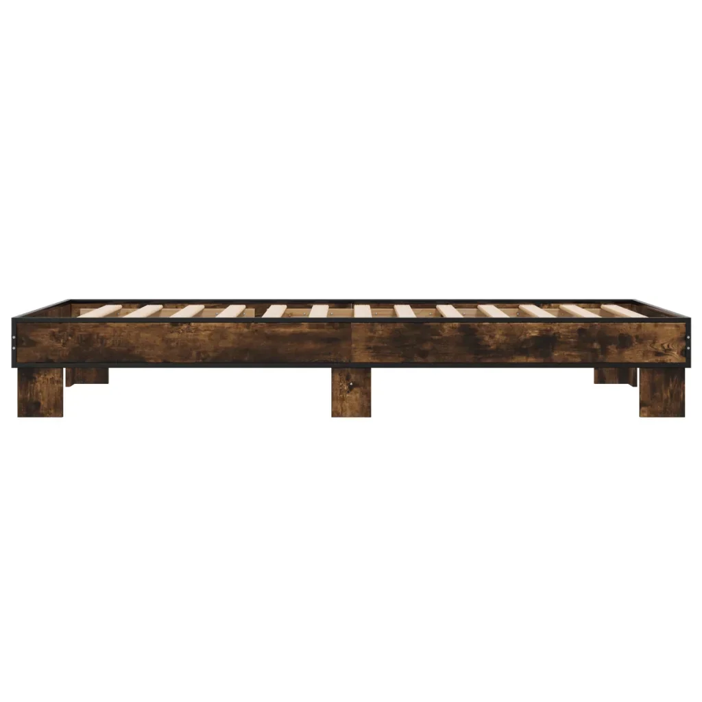 Letto singolo | Letto per adulti | Giroletto Rovere Fumo 100x200 cm in Legno Multistrato e Metallo - Image 5