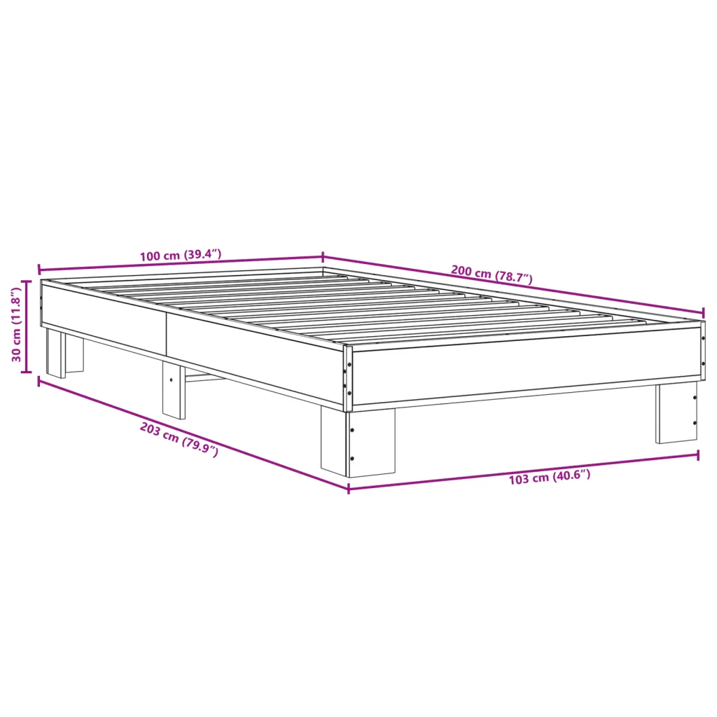 Letto singolo | Letto per adulti | Giroletto Rovere Fumo 100x200 cm in Legno Multistrato e Metallo - Image 9