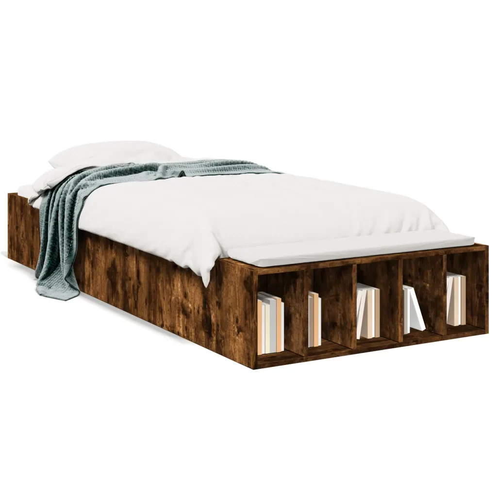 Letto singolo | Letto per adulti | Giroletto Rovere Fumo 75x190 cm in Legno Multistrato